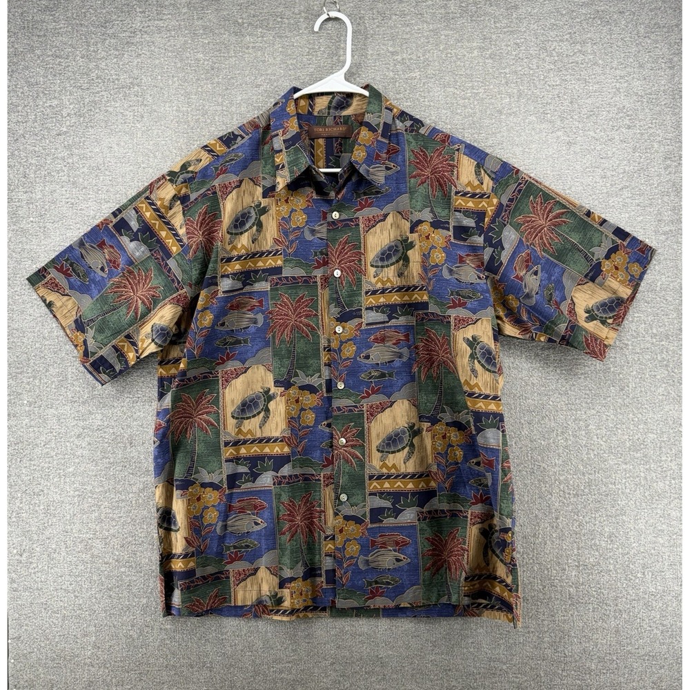 Tory Richard Hawaiian Short Sleeve Shirt Men Large Brown Cotton Lawn Button Up